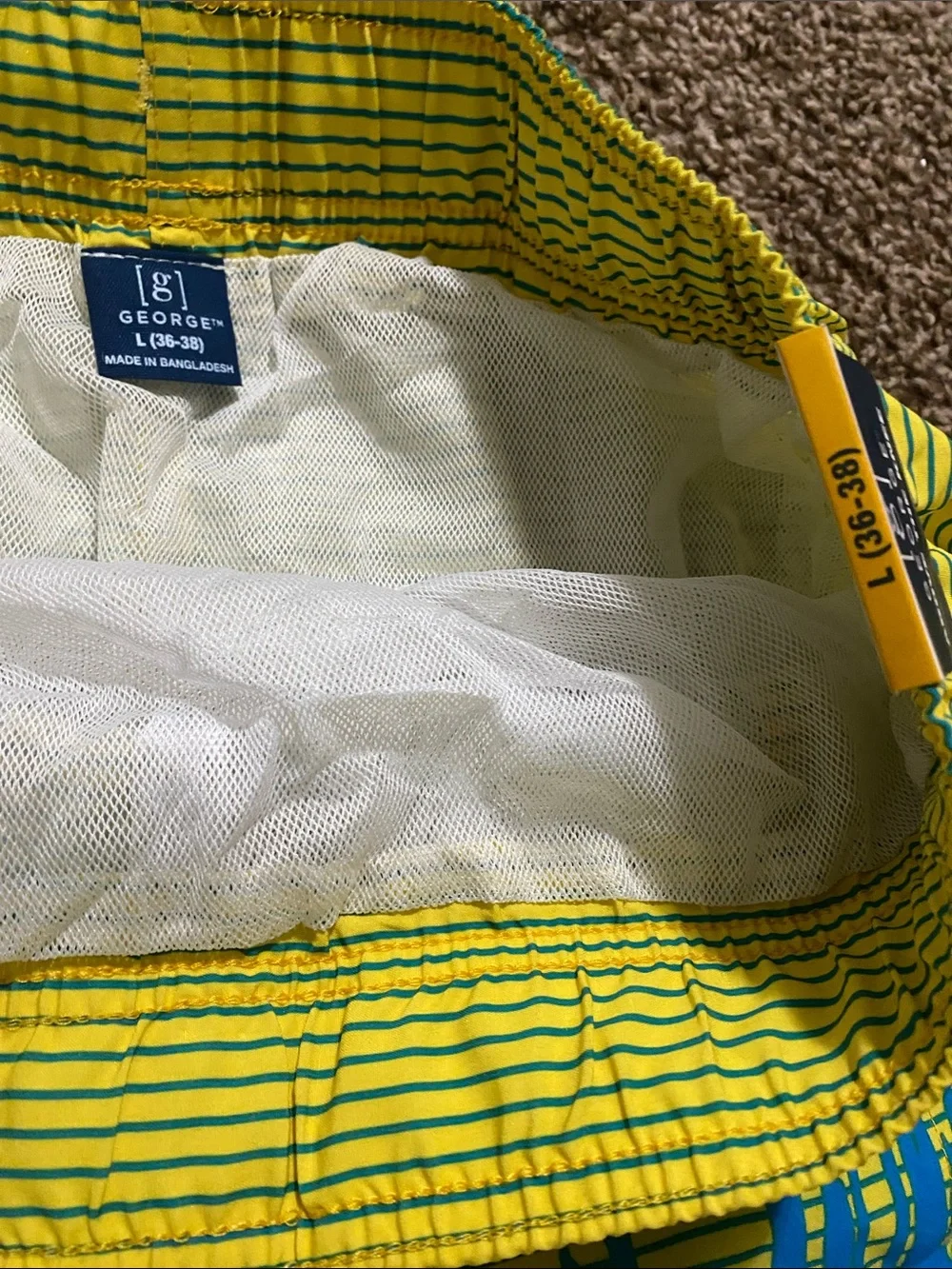 Neon Yellow & Blue Graphic Swim Trunks with Drawstring